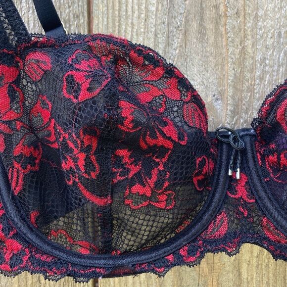 Adore Me Lace Underwire Bra- Red/black - Picture 2 of 7